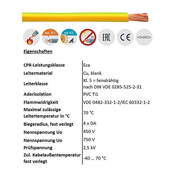 10m 4mm² LAPP Kabel H07V-K Einzelader Litze Leitung Einzelader flexibel (Orange)