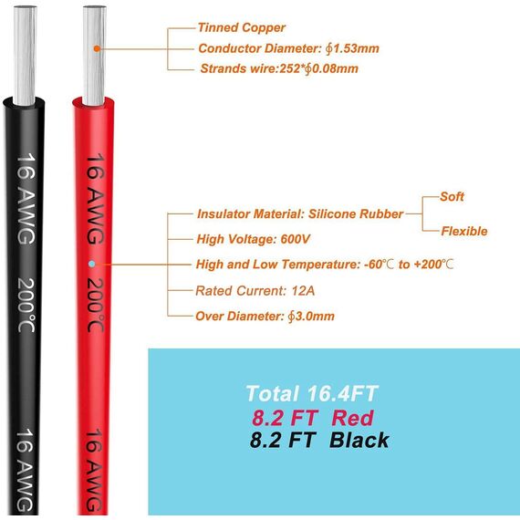 Gruiqrd 16 Gauge Silikondraht 5 Meter (2,5 Meter Schwarz und 2,5 Meter Rot) Weich und flexibel Geringe Impedanz