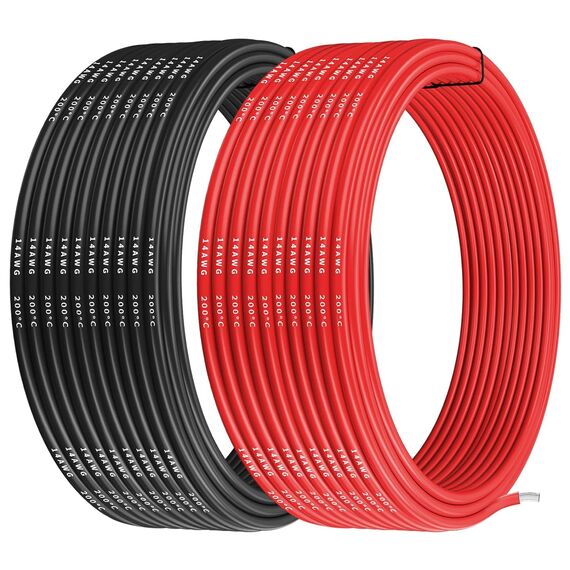 Gruiqrd 14 Gauge Silikondraht, 14AWG Elektrokabel 10 m, 16,4 ft/5 m schwarz und 16,4 ft/5 m rot, flexible 400 Stränge 0,08 mm verzinnter Kupfer-Hochtemperaturdraht für RC-Autos, Marine, Flugzeugbatt