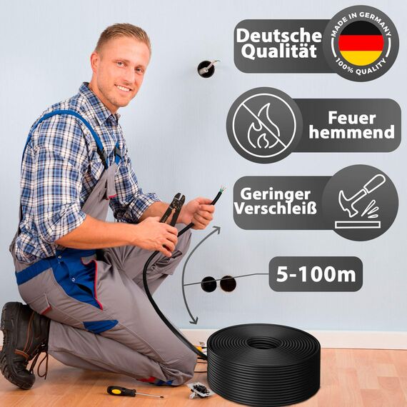 MAS Premium Erdkabel Starkstromkabel Von 5m bis 170m NYY-J 3x1,5 mm² Elektrokabel Ring zur Verlegung im Freien, Erdreich (70m)