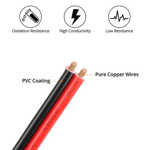 QWORK® 18 AWG 0.82mm² Elektrischer Draht Kabel 2x5 Meter - 2 Adrig Litzenkabel Verzinnter Kupferdraht für Einfarbiger LED Streifen, LED-Lampen, Elektrischen Geräten
