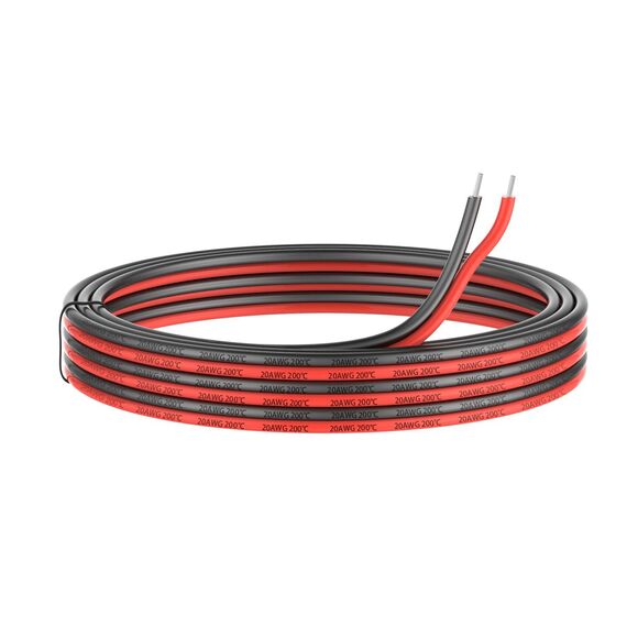 0.52mm² 20 AWG Silikon Elektrischer Draht Kabel anschließen 20 Meter [10 Meter schwarz und 10 Meter rot] Weich und flexibel aus verzinntem Kupferdraht Hohe Temperaturbeständigkeit 200 Celsius 600V