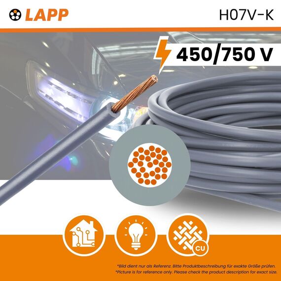 10 Meter Lapp 4520064 H07V-K 6 mm² grau I Verdrahtungsleitung I Aderleitung flexibel I PVC-Einzelader I Litze 6mm2 I Verdrahtung