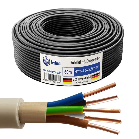 M&G Techno 50m NYY-J 5x2,5 mm² Erdkabel Elektro Strom Kabel Kupfer eindrähtig Made in Germany