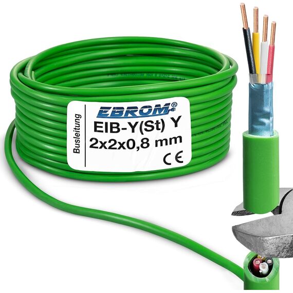 EIB Busleitung Kabel - EIB-Y(St)Y 2x2x0,8 mm grün Datenleitung Datenkabel Installationsbusleitung Telekommunikationskabel – viele Längen - von 5 Meter bis 100 Meter – Ihre ausgewählte Länge: 90 Meter