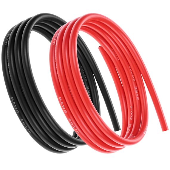QWORK® 8AWG 8,3mm² Silikon Elektronik Kabel - 1,5M Schwarz und 1,5M Rot 8 Gauge 1650 Litzen verzinnten Kupferadern - Flexibel, Weich, Niedrige Impedanz