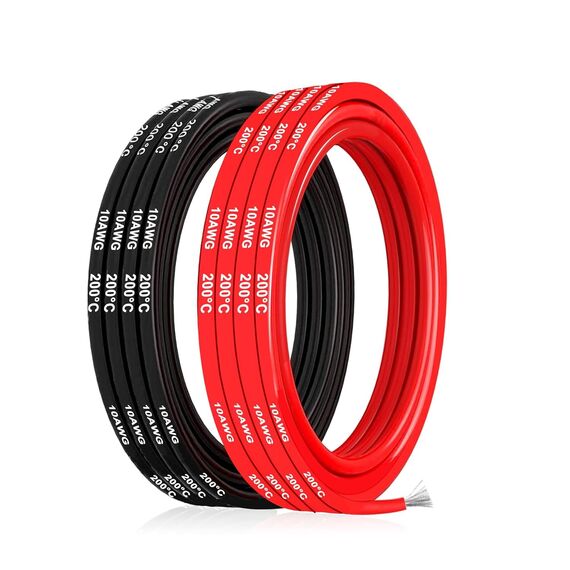 Silikonkabel,Silikon Elektronik Kabel-5,26 mm² 10AWG Super flexibles Elektrokabe 5m (2,5m Schwarz & 2,5m Rot) geeignet für Fernsteuerungsmodelle, Lampen, Haushaltsgeräte und mehr
