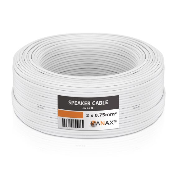Manax SC2075W-20 Lautpsrecherkabel 2x0,75 mm² CCA (Boxenkabel/Audiokabel), Ring 20 m, weiß