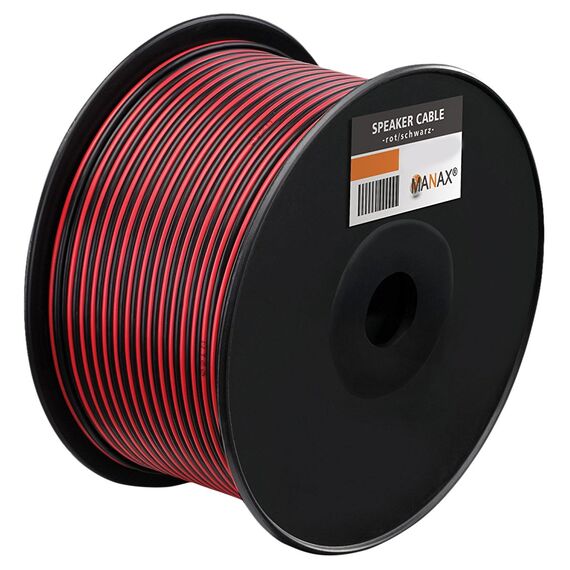 MANAX® 100m Zwillingslitze 2x 0,75mm² rot/schwarz Kabel 2-adrig (100m 0,75mm² - 1 Spule, rot/schwarz)