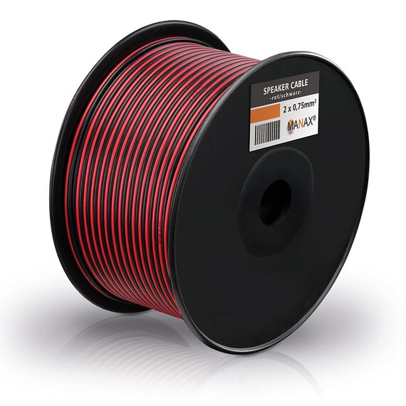 MANAX® 100m Zwillingslitze 2x 0,75mm² rot/schwarz Kabel 2-adrig (100m 0,75mm² - 1 Spule, rot/schwarz)