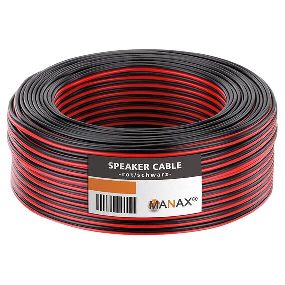 Manax SC2075RB-20 Lautpsrecherkabel 2x0,75 mm² CCA (Boxenkabel/Audiokabel), Ring 20 m, rot/schwarz