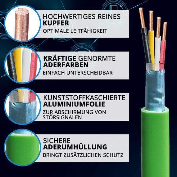 EBROM EIB Busleitung Kabel EIB-Y(St) Y 2x2x0,8 - grün – in den Längen 25m 50m und 100m - Installationsbusleitung – Telekommunikationskabel, Ihre Länge: 50 Meter
