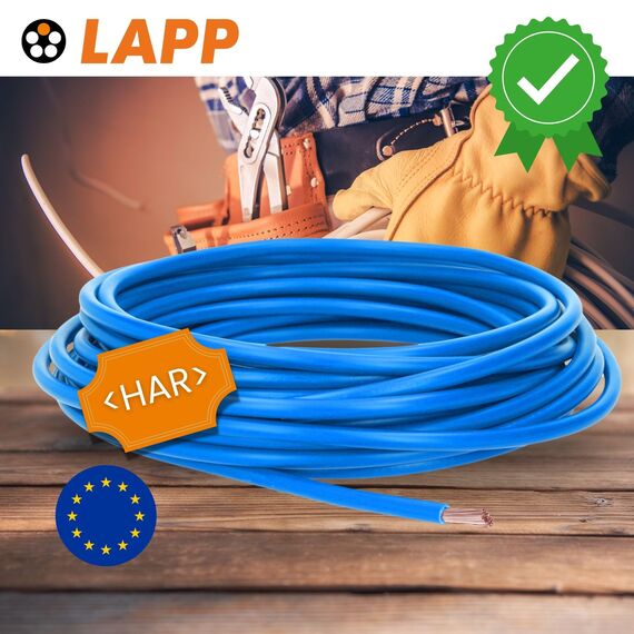 10 Meter Lapp 4520024 H07V-K 6 mm² blau I Verdrahtungsleitung I Aderleitung flexibel I PVC-Einzelader I Litze 6mm2 I Verdrahtung