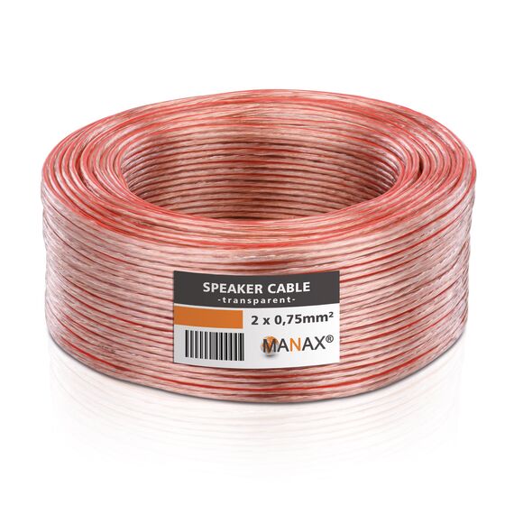 MANAX® 25m Zwillingslitze 2x 0,75mm² transparent Kabel 2-adrig (25m 0,75mm² - 1 Ring, transparent)