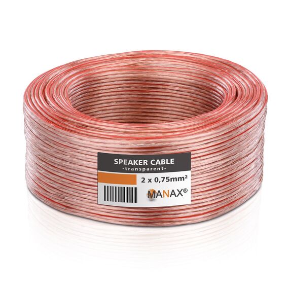 Manax SC2075T-30 Lautpsrecherkabel 2x0,75 mm² CCA (Boxenkabel/Audiokabel), Ring 30 m, transparent