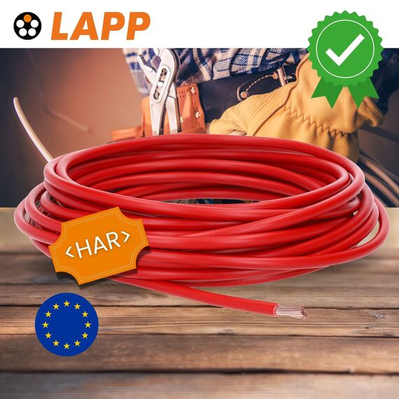 10 Meter Lapp 4520044 H07V-K 6 mm² rot Verdrahtungsleitung I Aderleitung I PVC Einzelader I Litze 6mm2 I Verdrahtung feindrätig I Einzelleitung flexibel I Kabel eindrähtig I Schaltdraht flammwidrig