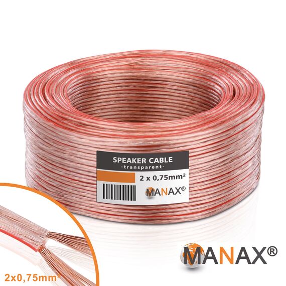 MANAX® 10m Zwillingslitze 2x 0,75mm² transparent Kabel 2-adrig (10m 0,75mm² - 1 Ring, transparent)