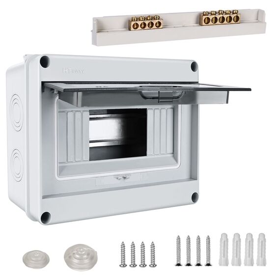 Sicherungskasten Aufputz, Verteilerkasten IP65 mit 1 Reihig 8 Module, Messingklemmen, Verteiler Kleinverteiler Aufputz Unterverteilung für Feuchtraum, Gärten, Außenbereich, Villen, Ladesäulen