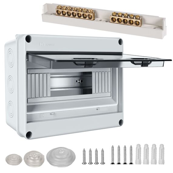 Sicherungskasten Aufputz, Verteilerkasten Aufputz Unterverteilung IP65 mit 1 Reihig 12 Module, Messingklemmen, Verteiler Kleinverteiler Aufputz für Feuchtraum, Gärten, Außenbereich, Villen, Ladesäulen