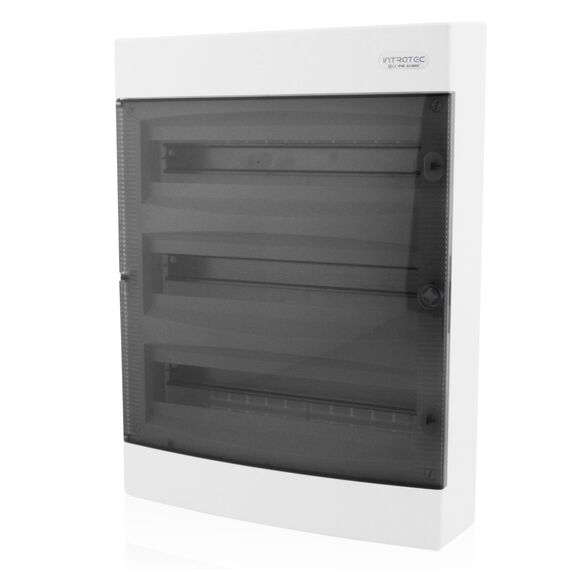 Intratec Sicherungskasten Aufputz 3 reihig – IP40 Verteilerkasten Aufputz Gehäuse für 54 Module mit weißer Tür für einfache Installation Zuhause & Gewerbe – 526 x 396 x 112 mm