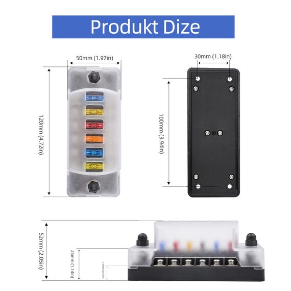 6 Fach Sicherungshalter, 12 Volt Sicherungsblock ATC/ATO KFZ Sicherungskasten 12 Sicherungen Flachsicherungen ohne LED-Anzeige Positiver Negativer für DC 12V/24V Auto LKW Boot VAN SUV Marine Fahrzeug