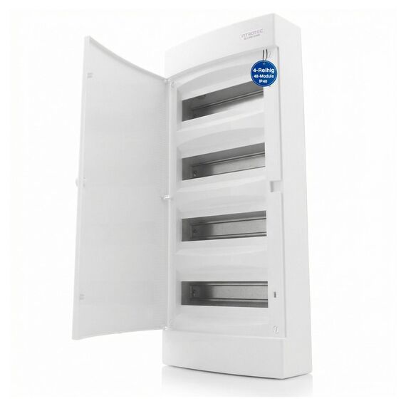 Intratec Sicherungskasten Aufputz 4 reihig – IP40 Verteilerkasten Aufputz Gehäuse für 48 Module mit weißer Tür für einfache Installation Zuhause & Gewerbe – 653 x 287 x 102 mm