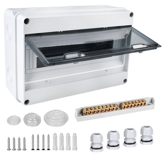 Sicherungskasten Aufputz, Verteilerkasten IP65 mit 1 Reihig 15 Module, Messingklemmen, Verteiler Kleinverteiler Aufputz Unterverteilung für Feuchtraum, Gärten, Außenbereich, Villen, Ladesäulen