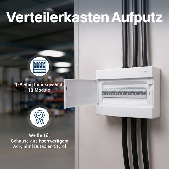 Intratec Sicherungskasten Aufputz 1 reihig – IP40 Verteilerkasten Aufputz Gehäuse für 18 Module mit weißer Tür für einfache Installation Zuhause & Gewerbe – 236 x 396 x 112 mm
