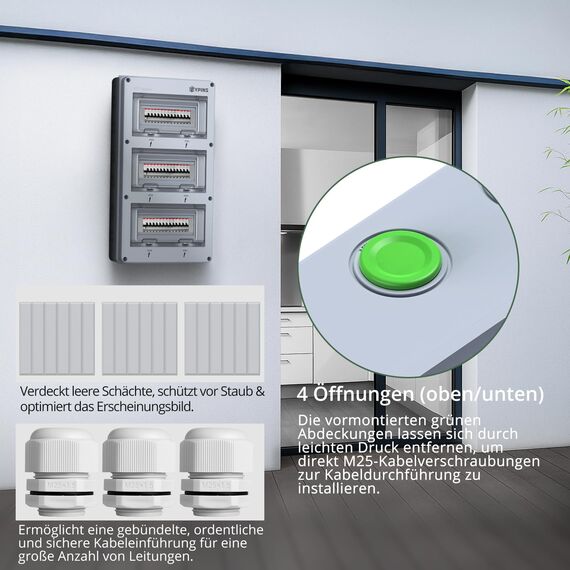 EYPINS Verteilerkasten Aufputz 3-Reihig 36 Module, Sicherungskasten IP65 Feuchtraum Aufputzverteiler, Unterverteilung Aufputz mit umlaufender Dichtung für Garten oder Außenbereichen