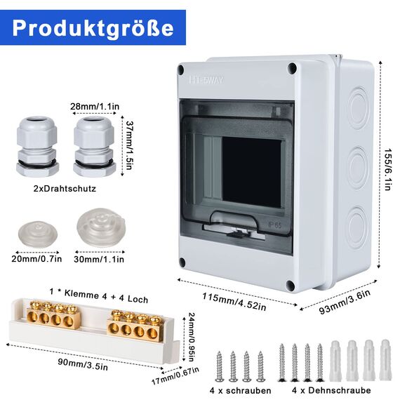 Sicherungskasten Aufputz, Verteilerkasten Aufputz Unterverteilung IP65 mit 1 Reihig 5 Module, Messingklemmen, Verteiler Kleinverteiler Aufputz für Feuchtraum, Gärten, Außenbereich, Villen, Ladesäulen