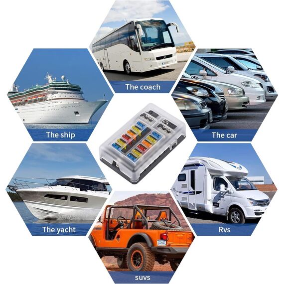 KFZ Sicherungshalter, MICTUNING 12V Sicherungsverteiler 12 Fach Sicherungskasten mit 30Pcs Sicherungen und LED-Anzeige für Wohnmobil Boot Camper
