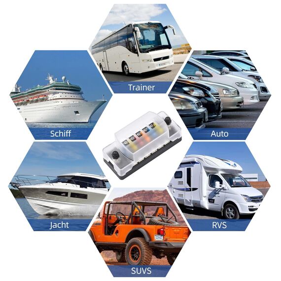 6 Fach Sicherungshalter, 12 Volt Sicherungsblock ATC/ATO KFZ Sicherungskasten 12 Sicherungen Flachsicherungen ohne LED-Anzeige Positiver Negativer für DC 12V/24V Auto LKW Boot VAN SUV Marine Fahrzeug