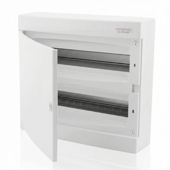 Intratec Sicherungskasten Aufputz 2 reihig – IP40 Verteilerkasten Aufputz Gehäuse für 36 Module mit weißer Tür für einfache Installation Zuhause & Gewerbe – 361 x 396 x 112 mm