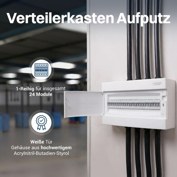 Intratec Sicherungskasten Aufputz 1 reihig – IP40 Verteilerkasten Aufputz Gehäuse für 24 Module mit weißer Tür für einfache Installation Zuhause & Gewerbe – 503 x 236 x 112 mm