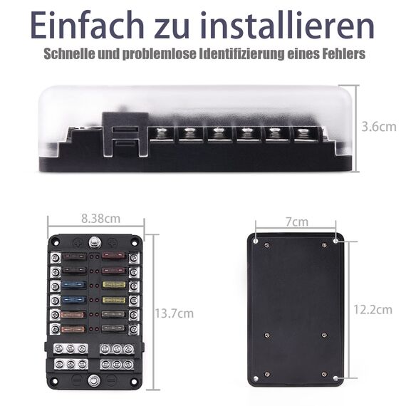 KFZ Sicherungshalter, MICTUNING 12V Sicherungsverteiler 12 Fach Sicherungskasten mit 30Pcs Sicherungen und LED-Anzeige für Wohnmobil Boot Camper