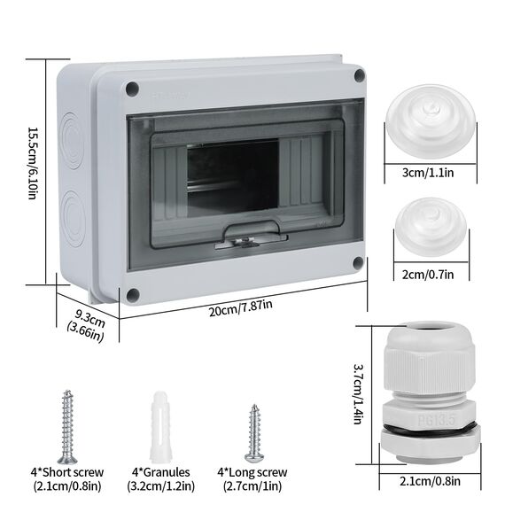 Aufputz-Sicherungskasten, Verteilerkasten, Aufputzmontage, kleiner Verteilerkasten, IP65, 1 Reihe, 8 Module, Feuchtraum, Aufputzverteiler, mit Klemme, für Außenbereich, Garten, Bauernhof, Laden