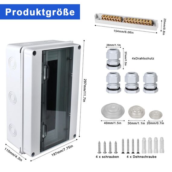 Sicherungskasten Aufputz, Verteilerkasten IP65 mit 1 Reihig 15 Module, Messingklemmen, Verteiler Kleinverteiler Aufputz Unterverteilung für Feuchtraum, Gärten, Außenbereich, Villen, Ladesäulen