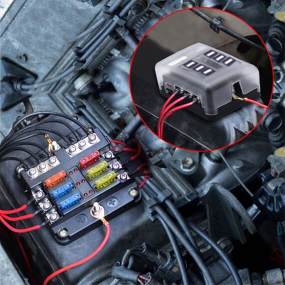 KAOLALI 6 Fach Sicherungshalter, KFZ Sicherungskasten ATO 12V/24V, ATO Sicherungskasten kfz Sicherungsblock mit Positiven/Negativen Polen mit LED-Anzeige für KFZ Boot LKW RV Van