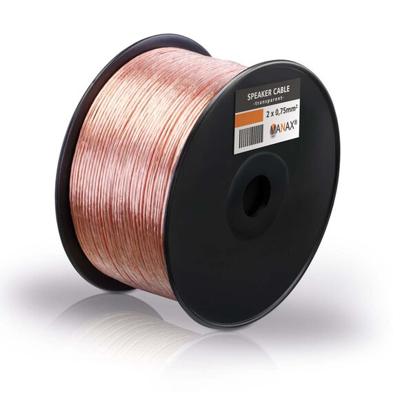 MANAX® 100m Zwillingslitze 2x 0,75mm² transparent Kabel 2-adrig (100m 0,75mm² - 1 Spule, transparent)