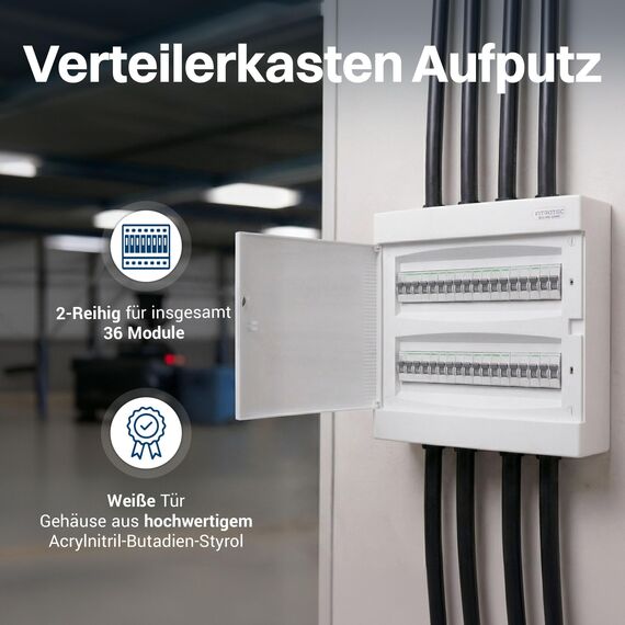 Intratec Sicherungskasten Aufputz 2 reihig – IP40 Verteilerkasten Aufputz Gehäuse für 36 Module mit weißer Tür für einfache Installation Zuhause & Gewerbe – 361 x 396 x 112 mm
