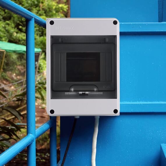 Aufputz-Verteilerkasten, Aufputz-Sicherungskasten, IP65 wasserdicht, kleine 5-Wege-Stromverteilung, Aufputzmontage mit Messingklemmen, 1 Reihe für 5 Module, Garten im Freien, nass