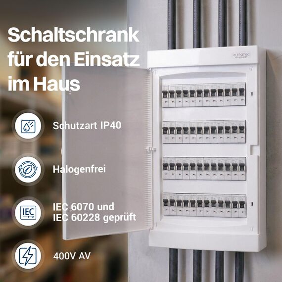 Intratec Sicherungskasten Aufputz 4 reihig – IP40 Verteilerkasten Aufputz Gehäuse für 48 Module mit weißer Tür für einfache Installation Zuhause & Gewerbe – 653 x 287 x 102 mm