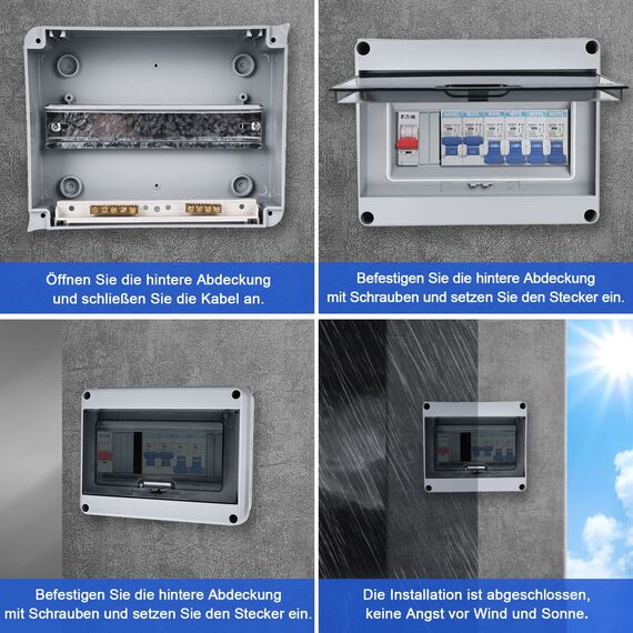 Sicherungskasten Aufputz, Verteilerkasten IP65 mit 1 Reihig 8 Module, Messingklemmen, Verteiler Kleinverteiler Aufputz Unterverteilung für Feuchtraum, Gärten, Außenbereich, Villen, Ladesäulen