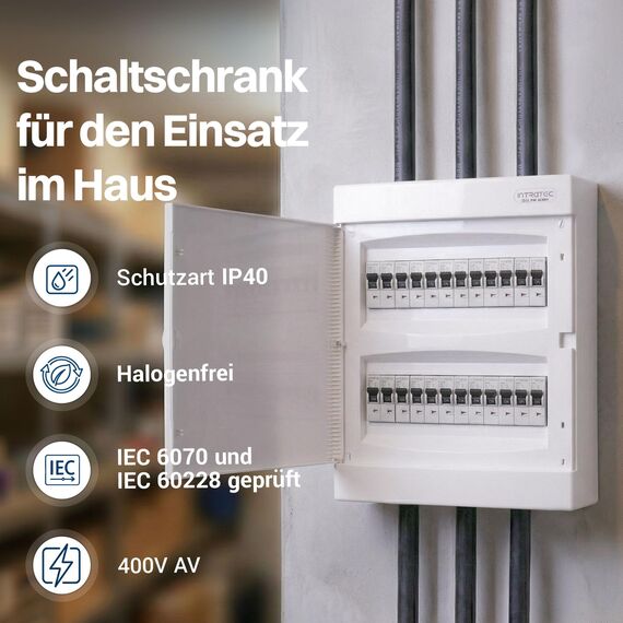 Intratec Sicherungskasten Aufputz 2 reihig – IP40 Verteilerkasten Aufputz Gehäuse für 24 Module mit weißer Tür für einfache Installation Zuhause & Gewerbe – 361 x 287 x 112 mm