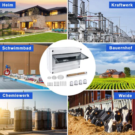 Sicherungskasten Aufputz, Verteilerkasten IP65 mit 1 Reihig 15 Module, Messingklemmen, Verteiler Kleinverteiler Aufputz Unterverteilung für Feuchtraum, Gärten, Außenbereich, Villen, Ladesäulen