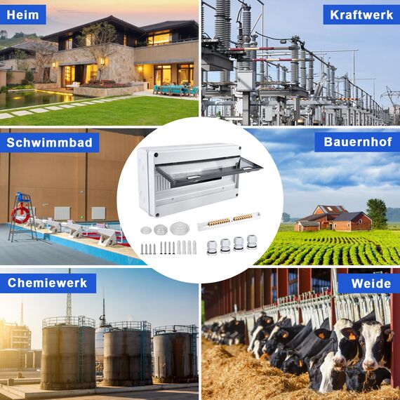 Sicherungskasten Aufputz, Verteilerkasten IP65 mit 1 Reihig 18 Module, Messingklemmen, Verteiler Kleinverteiler Aufputz Unterverteilung für Feuchtraum, Gärten, Außenbereich, Villen, Ladesäulen