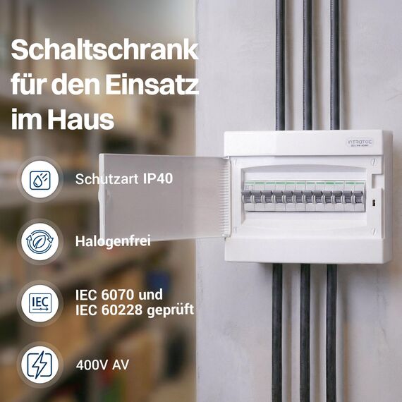 Intratec Sicherungskasten Aufputz 1 reihig – IP40 Verteilerkasten Aufputz Gehäuse für 12 Module mit transparenter Tür für einfache Installation Zuhause & Gewerbe – 236 x 287 x 112 mm