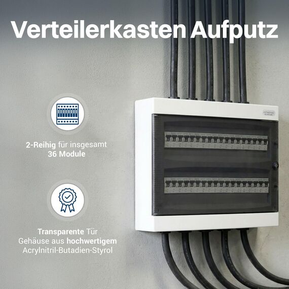 Intratec Sicherungskasten Aufputz 2 reihig – IP40 Verteilerkasten Aufputz Gehäuse für 36 Module mit weißer Tür für einfache Installation Zuhause & Gewerbe – 361 x 396 x 112 mm