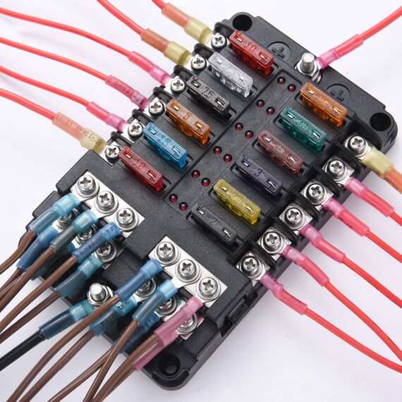 KFZ Sicherungshalter, MICTUNING 12V Sicherungsverteiler 12 Fach Sicherungskasten mit 30Pcs Sicherungen und LED-Anzeige für Wohnmobil Boot Camper