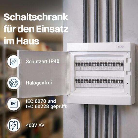 Intratec Sicherungskasten Aufputz 2 reihig – IP40 Verteilerkasten Aufputz Gehäuse für 36 Module mit weißer Tür für einfache Installation Zuhause & Gewerbe – 361 x 396 x 112 mm